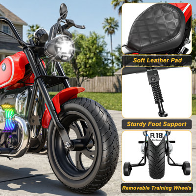 Moto électrique BMW 24V sous licence Dearauto pour enfants de 5 à 8 ans, moto tout-terrain électrique, jouet à pédales 24V pour les plus grands, moteur sans balais de 300 W (puissance maximale), jusqu'à 19 km et 21 km/h, lumières RGB, petites roues amovibles, certifiée UL-2272