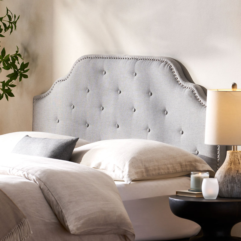 Tufted Upholstered Headboard Queen Size, Solid Wood Head Board With Durable Metal Legs, Adjustable Height Queen Headboard With Nailhead Trim,Fabric Headboard In Modern Button Tuffted Design