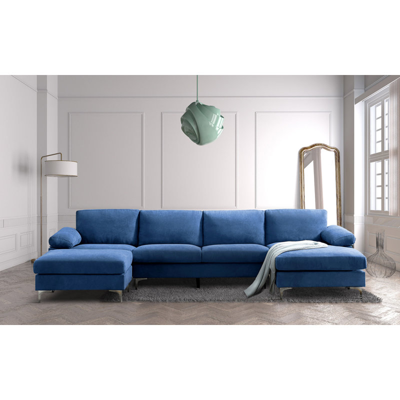 Canapé modulaire 3 pièces rembourré, Mélange de polyester bleu