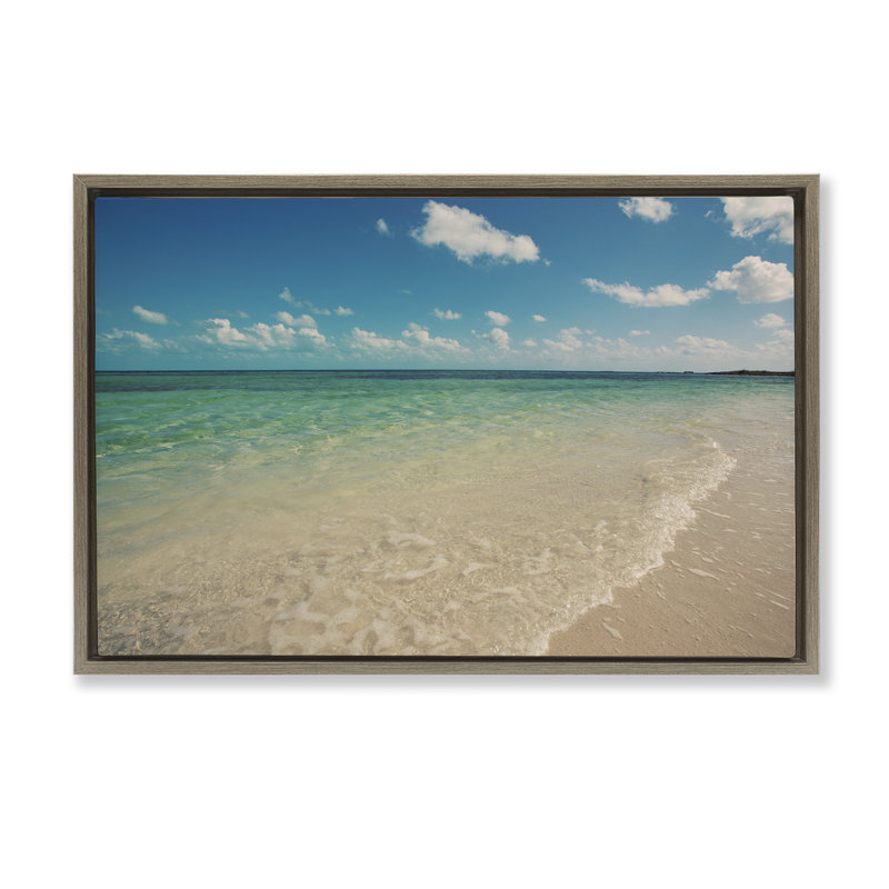 Toile flottante encadrée Tranquil Coast Shore par Susan Bryant, Cadre flottant orme Montalcino, H 17 po x l 25 po