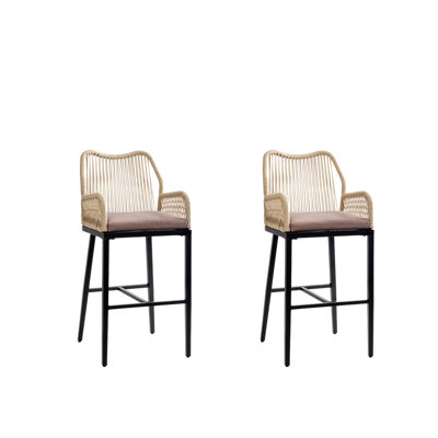 Woven Rattan Bar Stool With Iron Frame (2-Pack) by Bay Isle Home