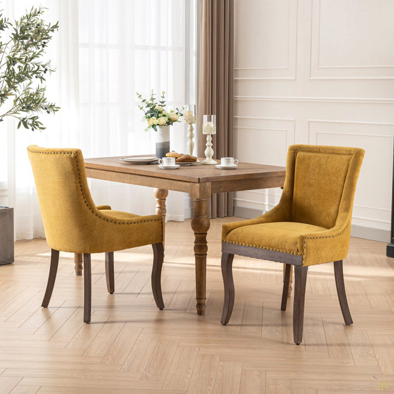 Furniture,Ultra Side Dining Chair,Thickened Fabric Chairs With Neutrally Toned Solid Wood Legs,Bronze Nail Head,Set Of 2