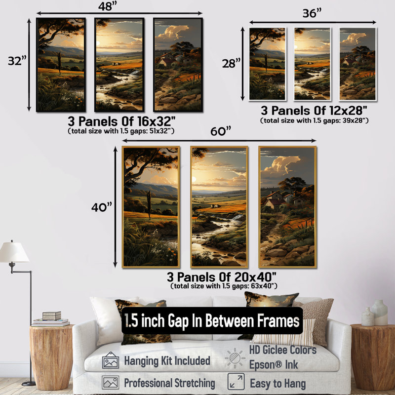 «Vineyard Charm Landscape V», ensemble d'art mural sur toile Vineyard, Cadre flottant blanc, H 28 po x l 36 po x P 1 po