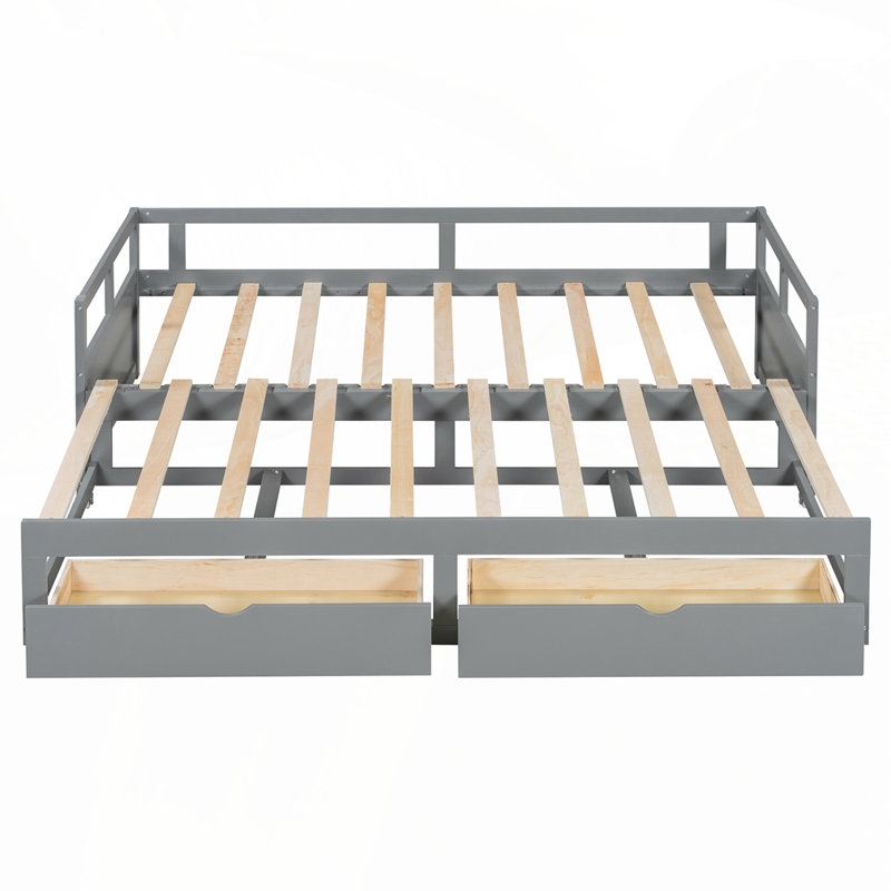 Daybed With Trundle Bed And Two Storage Drawers, Gray