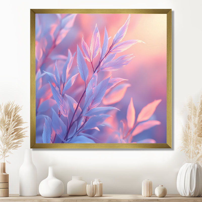 Manor, coucher de soleil, feuilles de saule I - feuilles, décoration murale, H 36 po x l 36 po, Doré