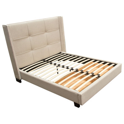 Beverly Queen Bed With Integrated Footboard Storage Unit & Accent Wings In Sand Fabric