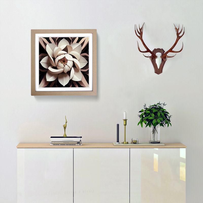Magnolia Flower Geometric - Framed Print, Oak