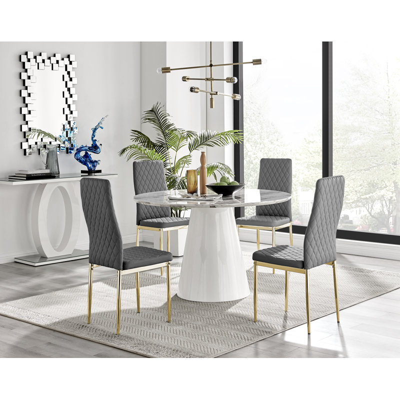 Ensemble de table de salle à manger Edward, Effet marbré / blanc, Gris/doré
