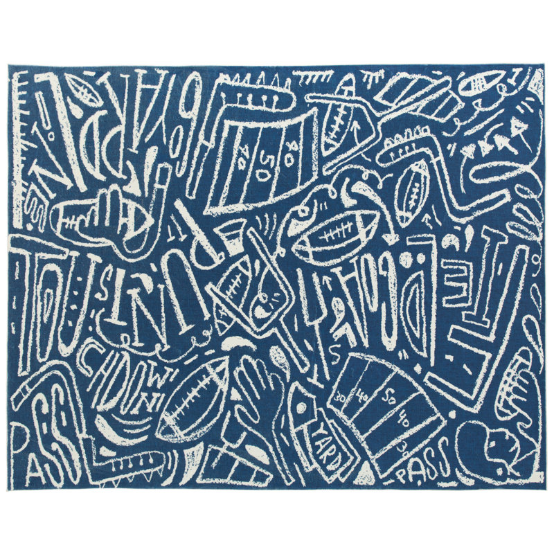 Sportsglyphs Football Blue Power Loom Polyester Area Rug, Rectangle 4' x 6'