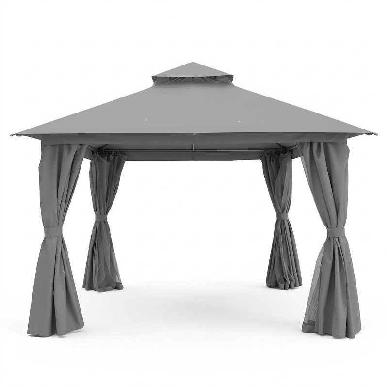 Gazebo de terrasse en acier Yardgrace, 3,66 m x 3,66 m, gris, Gris