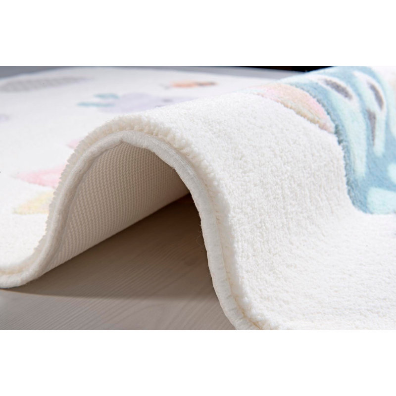 Tapis blanc / gris tissé à la machine rectangulaire 4 pi 4 po x 6 pi 3 po Guernon