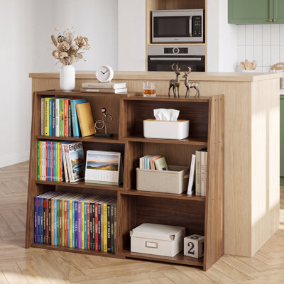 Bibliothèque en bois extensible, bibliothèque convertible 3-en-1 pour les petits espaces, bibliothèque à 3 niveaux pour salon, bureau, chambre à coucher, noyer