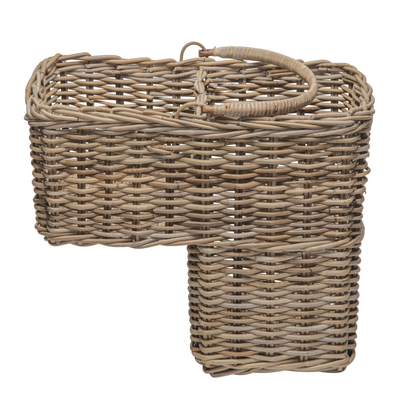 Panier en rotin Kabo avec poignée pliante, gris-brun
