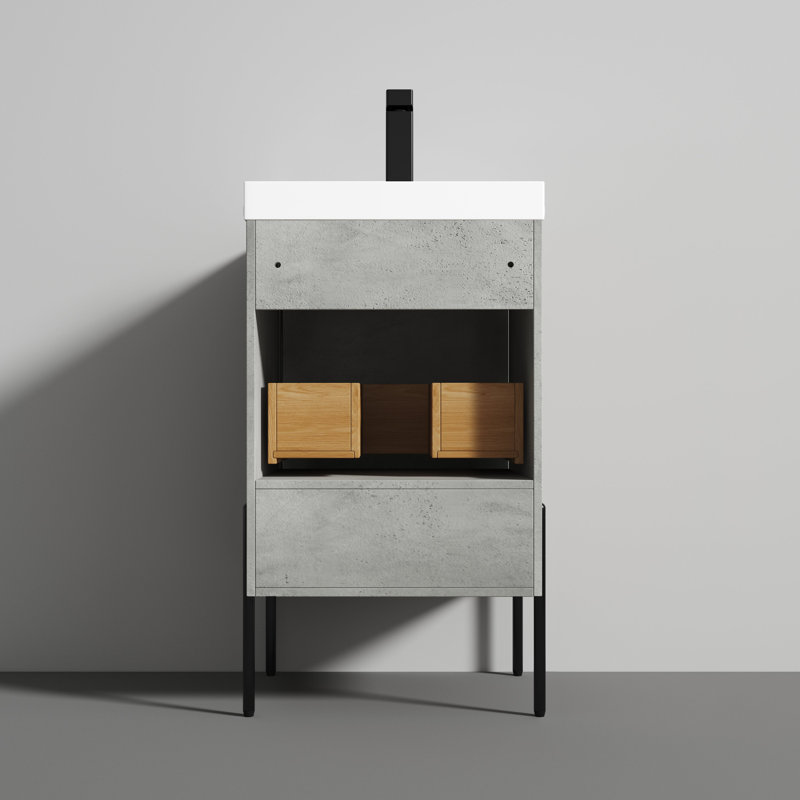 Ensemble de meuble-lavabo autoportant de 20 pouces avec tablette ouverte et lavabo sur comptoir, meuble-lavabo en bois avec lavabo en acrylique