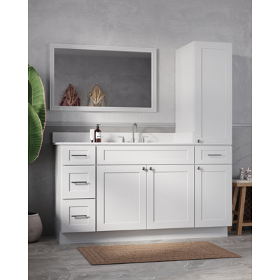 Disar 63'' Single Bathroom Vanity With Right Linen Tall Cabinet Dovetail Solid Wood Drawer Carrara Quartz Top