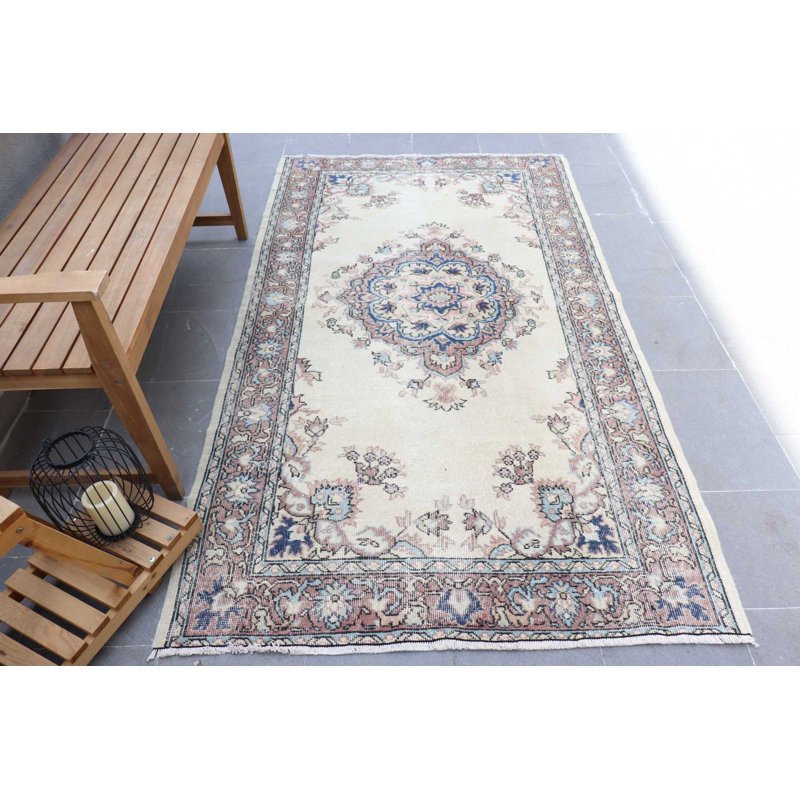 Tapis turc rétro Oushak beige - cadeau de décoration de chambre à coucher et de chambre de bébé de style bohémien