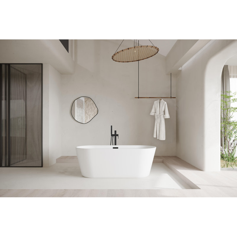 Rouidate 65'' x 28.3'' Soaking Acrylic Bathtub, Matte Black