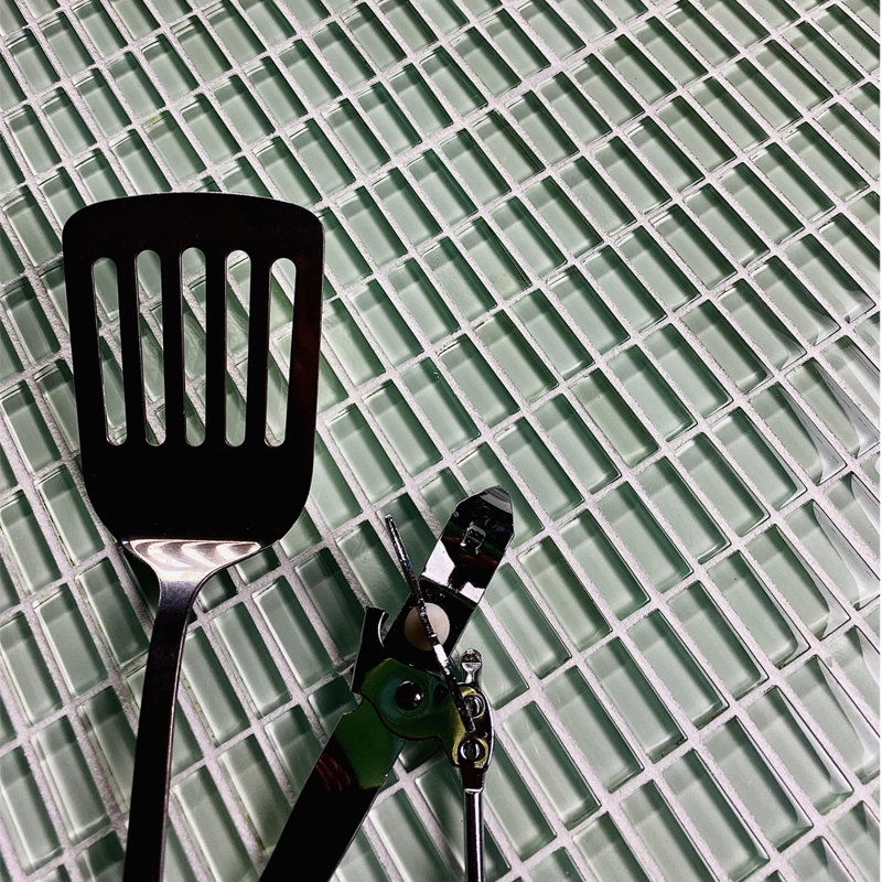 Epiphany 0.5 in. x 1.25 in. Glossy Glass Pressed Edge Stacked Mosaic Decorative Kitchen & Bathroom Wall Tile, Light Blue