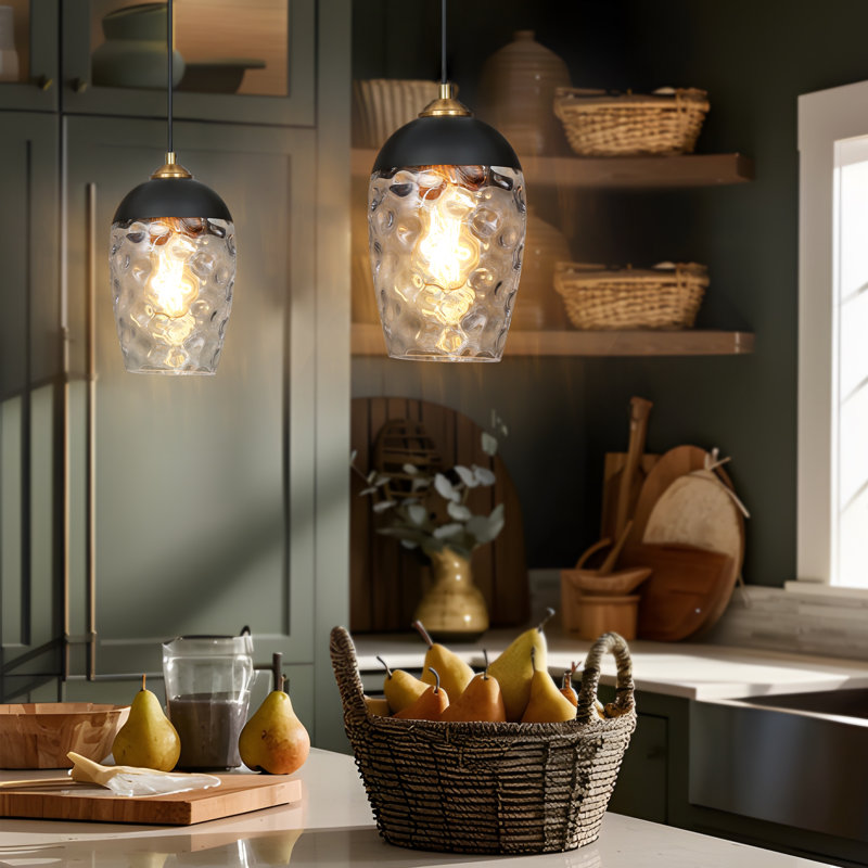 Hanshelmut 1-Light Single Shaded Kitchen Island Pendant(1-Set), Black
