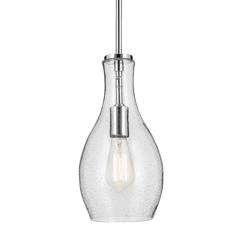 13.75" 1-Light Bell Pendant with Clear Seeded Glass, Chrome