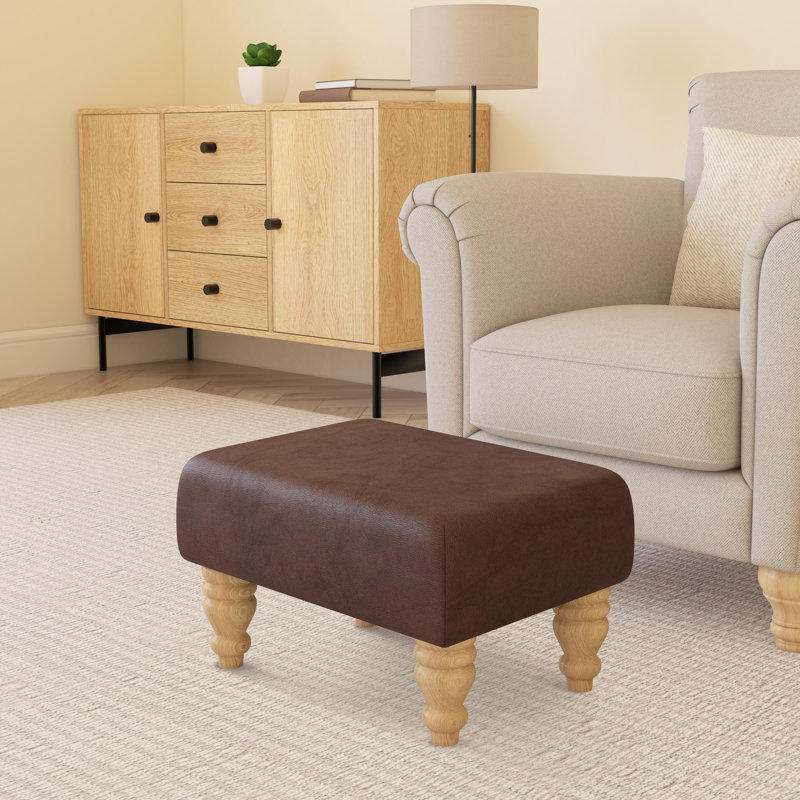 Manufactured Wood Accent Stool, Chestnut Brown, Natural, Italian Leather