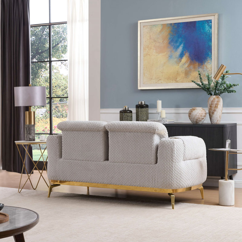 Causeuse de style moderne faite de bois et d'accents dorés, Gris