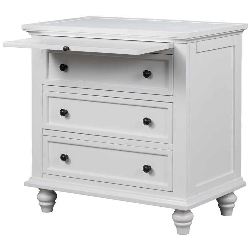  3-Drawer Storage Wood Cabinet, End Table with Pull Out Tray, Suitable for Living Rooms or Bedrooms, Combining Style and Functionality