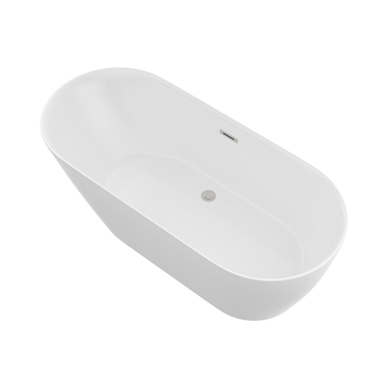 67" Freestanding Soaking Slipper Acrylic Bathtub with Pop-up Drain White Bath Tub with Overflow Hole Bather Luxury Ergonomic Comfort