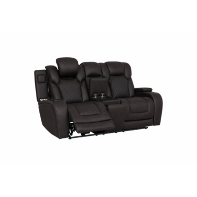 Causeuse à mouvement électrique en microfibre gris foncé avec console, chargeur sans fil, rangement, USB et DEL
