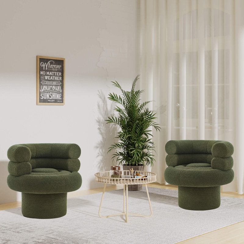 30'' Wide Swivel Teddy Bouclé Accent Chair – Round Modern Barrel Chair For Living Room, Bedroom, Or Home Office Decor, 2