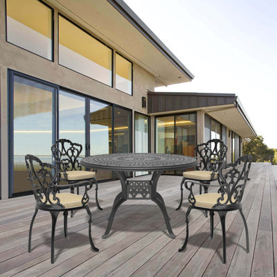Ensemble de 7 pièces de mobilier de patio en aluminium coulé avec coussins