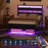 Metal Bed Frame with Charging Station, RGB LED Lights and Storage Headboard-1873803374