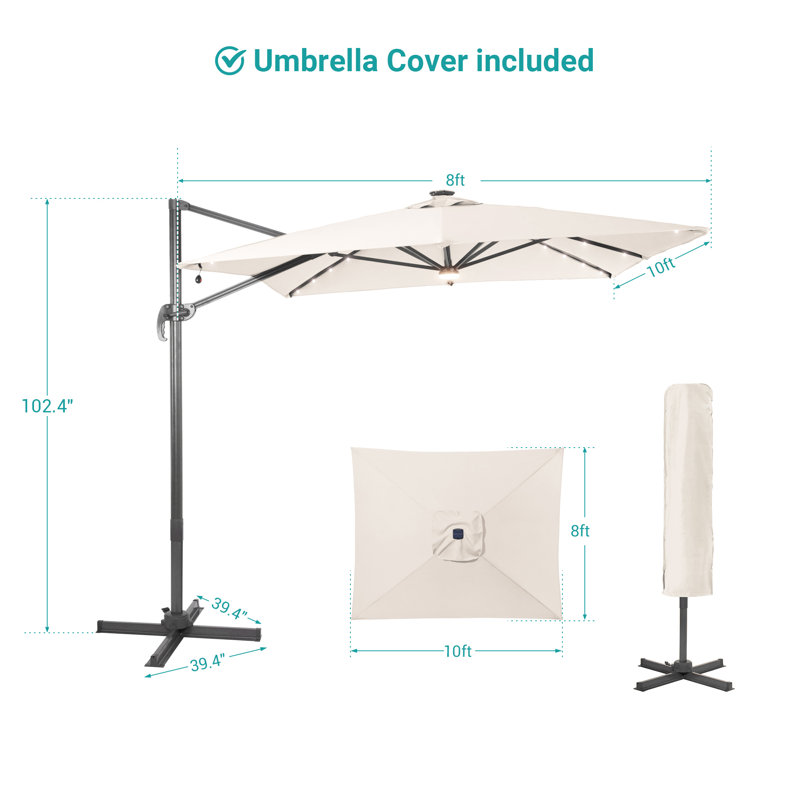Parasol lumineux en porte-à-faux 10 pi x 8 pi Najifa, Beige