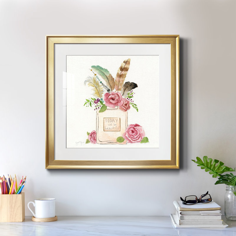 Boho Bouquet I - peinture encadrée, Cadre doré, H 17,5 po x l 17,5 po x P 1,5 po