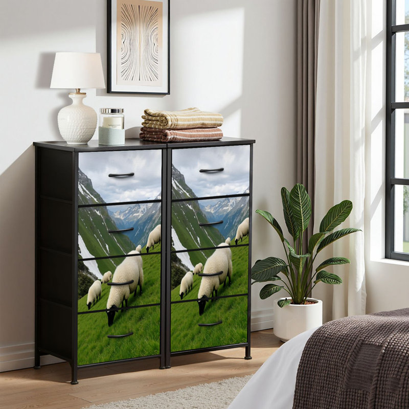 4 Drawer Dresser for Bedroom, Narrow Chest of Drawers, Wooden Top and Study Iron Frame 18"x37.5"-(WxH)