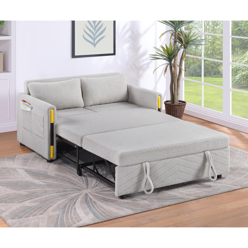 Causeuse-lit en velours avec poches latérales Teddy, Beige