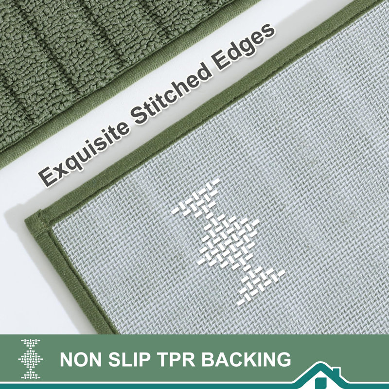 Kitchen-Rugs-Non-Slip-Kitchen-Mats-For-Floor Machine Washable Kitchen Rugs 2 Pieces Kitchen Carpet Runner With TPR Backing,Green,24X35inch/24X60inch