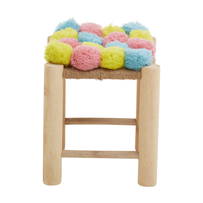 Carentan Solid Wood Accent Stool, Pink/Blue/Yellow