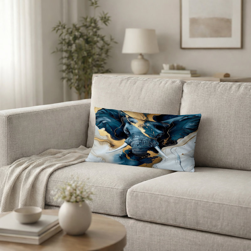 Coussin décoratif éléphant - Coussin décoratif géant imprimé éléphant glamour en marbre, H 12 po x l 20 po