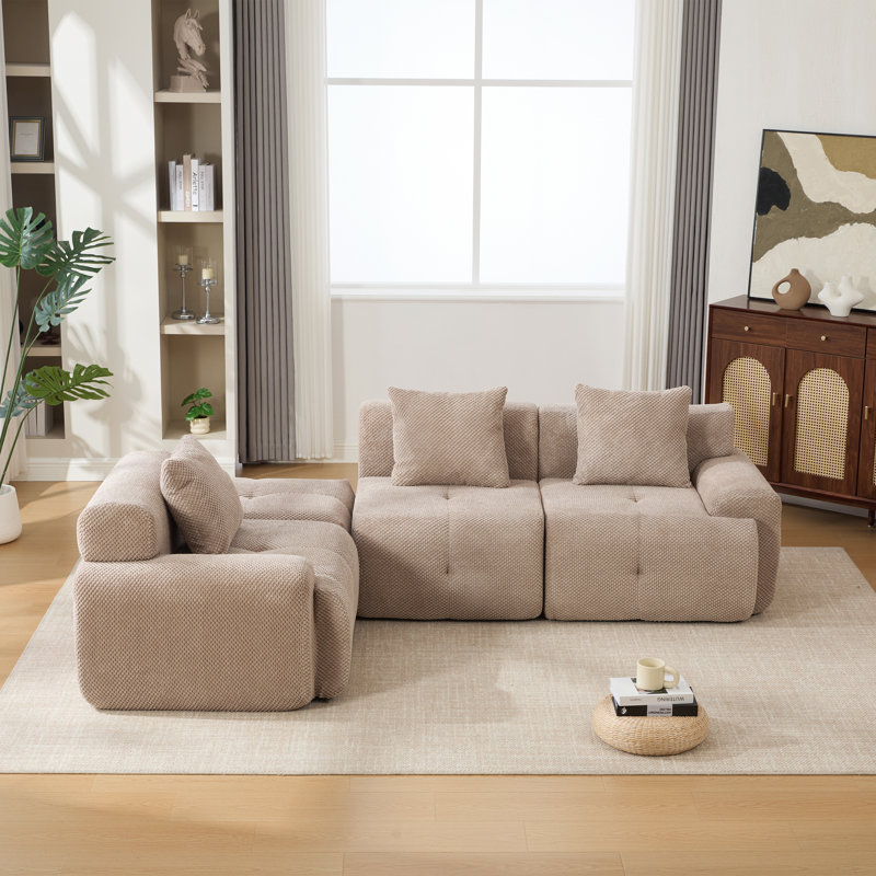 Boneless 104" W 4 - Piece Compression Upholstered Foam-filled Modular Sectional Sofa, Taupe Polyester