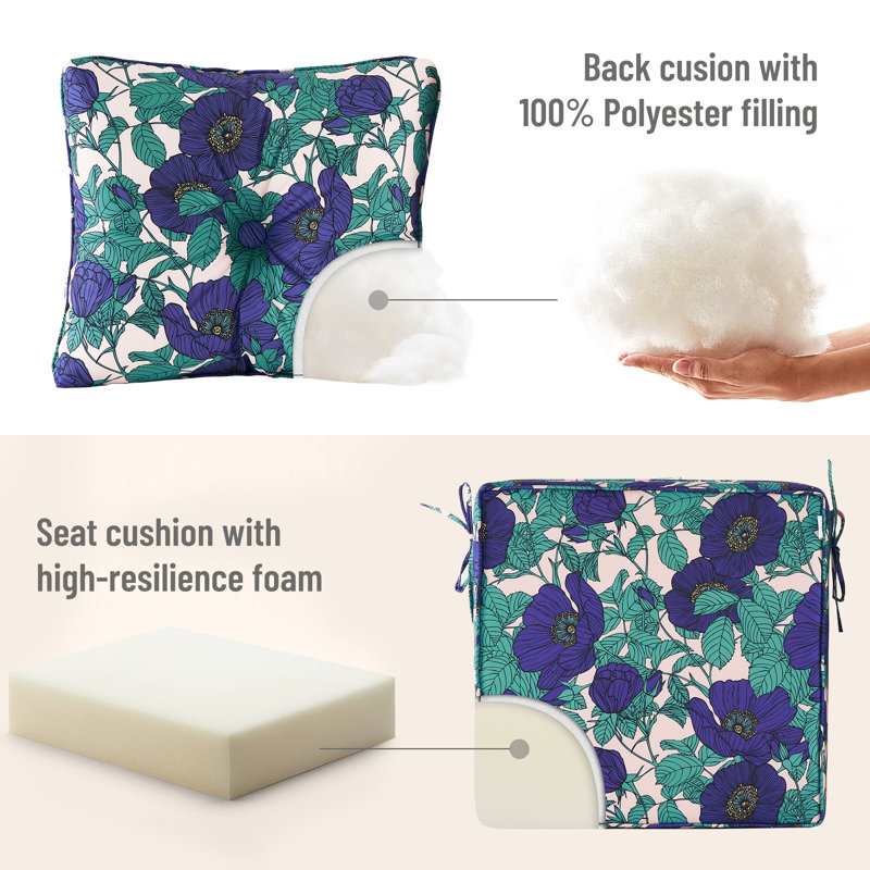 Outdoor 6'' Seat / Back Cushion, Purple/Green