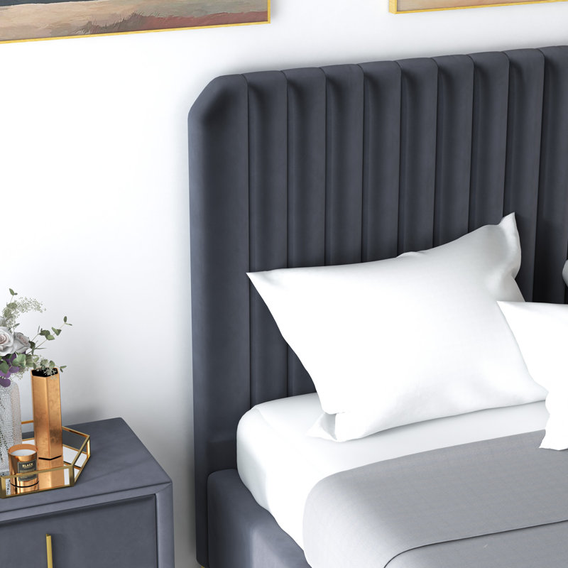 Kelii Upholstered Platform Bed, Gray, Queen