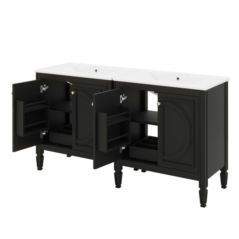 Ensemble de meuble-lavabo 60 po avec lavabo double 60 po, lavabo en céramique, portes à fermeture en douceur avec tablette