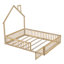 Lit plateforme en bois pleine grandeur avec garde-corps, naturel-185363146