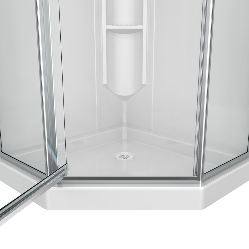Summit 38 x 38 Polystyrene Center Drain Shower Kit in White with Clear glass in Chrome, Chrome