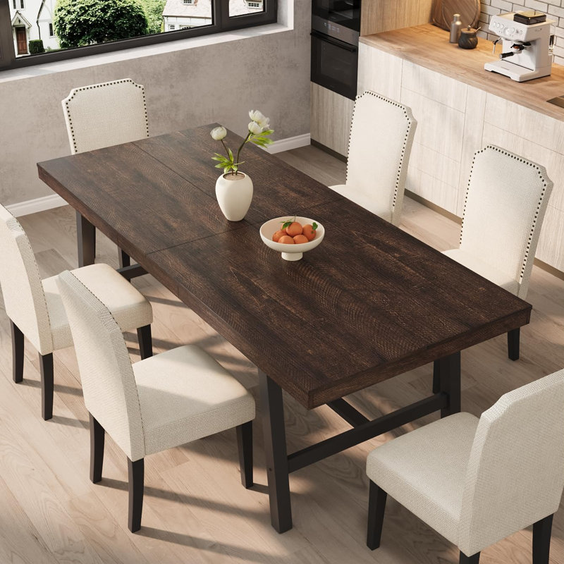 78.7" Industrial Dining Table for 6-8, Large Rectangular Kitchen Table with Sturdy Metal Frame, Brown Wood
