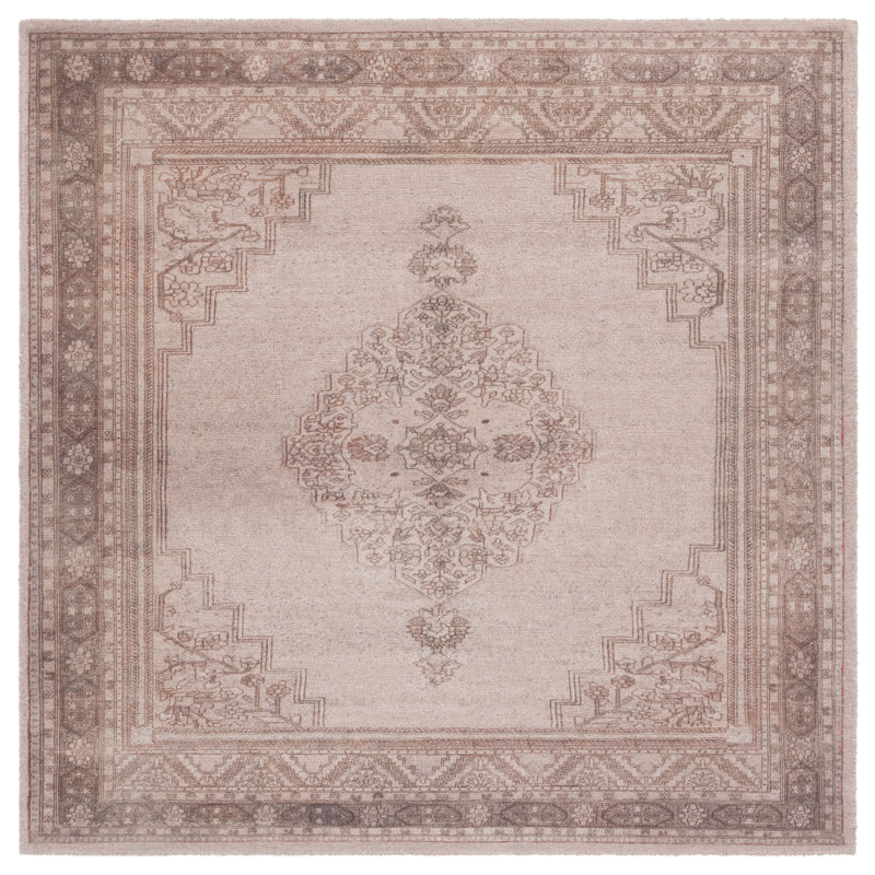 Tapis gris / beige touffeté à la main Bil bateau, Carré 6 pi
