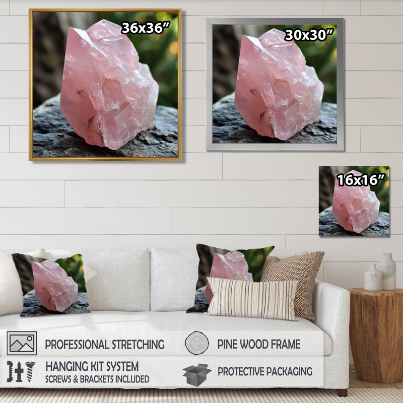 «Rose Quartz Crystal Geode», reproduction d'art sur pierre, Toile avec cadre flottant noir, H 16 po x l 16 po x P 1 po