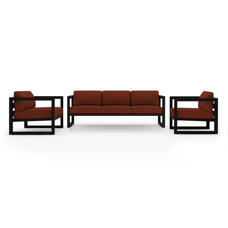 Avion 3 Piece Sofa Loveseat Set, Canvas Henna Sunbrella® Canvas, Black