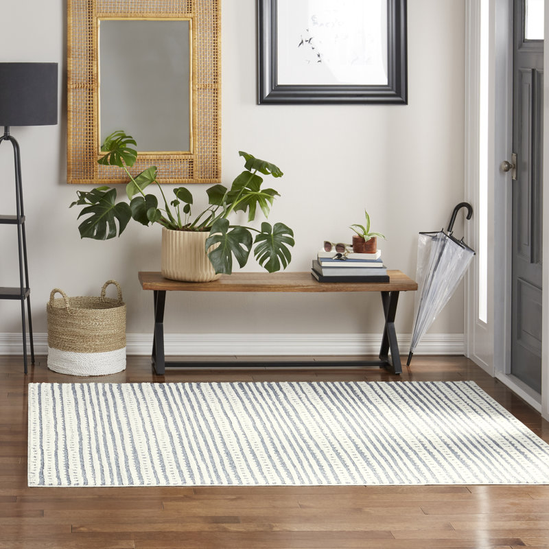 Tapis géométrique bleu / ivoire / gris Syracuse, Rectangle 5 pi 2 po x 7 pi 2 po